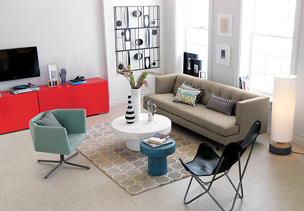 Moderne tolle Lampen couch tisch sofa grün stuhl rot schrank regale