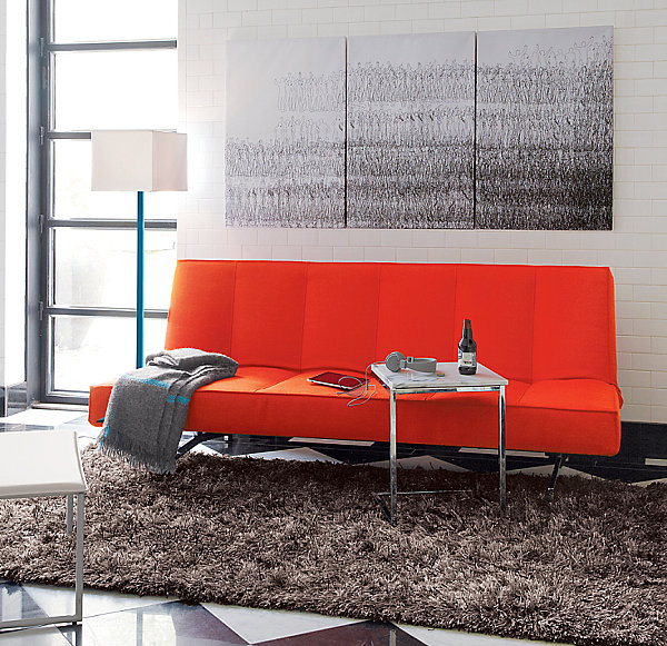 Moderne tolle Lampen rot couch pelzteppich bild