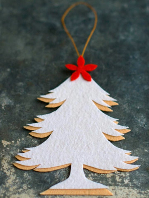 Weihnachten Filz Ornamente weiß beige tannenbaum rot blume