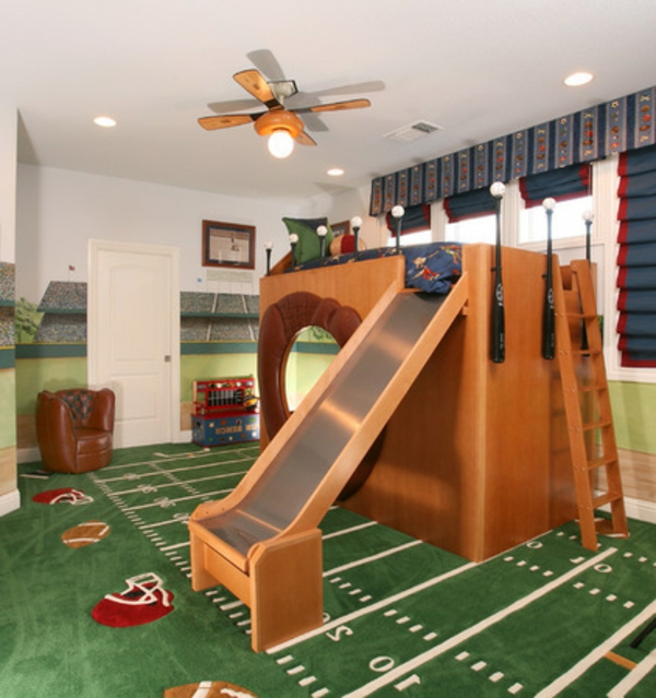 Wunderbare Kinderzimmer Kinderhochbett sofa leiter holz grün bodenbelag