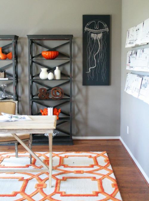 moderne inneneinrichtung farbakzente orange teppich deko ideen