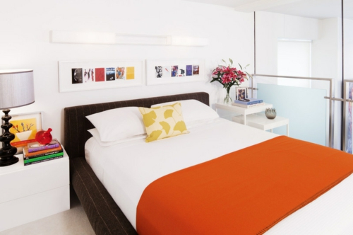 moderne inneneinrichtung orange schlafzimmer bett bettwäsche decke