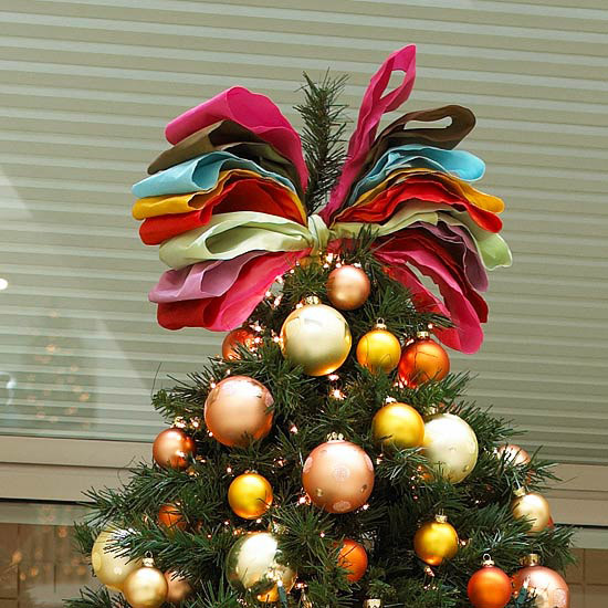 weihnachtsbaum deko christbaumspitze farbig schleifen