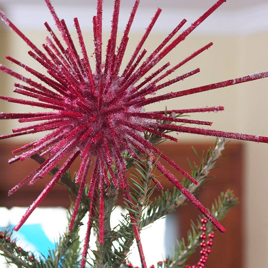 weihnachtsbaum deko christbaumspitze rot basteln kreativ ball stäbchen