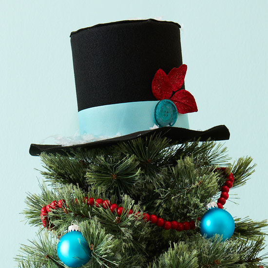 weihnachtsbaum deko christbaumspitze zylinderhut verzieren rot blau