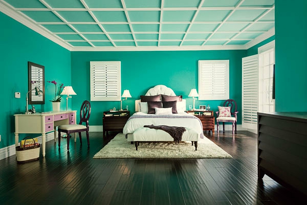 Entspannend Farben schlafzimmer bett grün schreibtisch