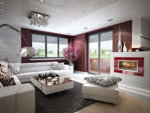 Geräumiges stilvolles Apartment in Bratislava rot weiß couch tisch wohnzimmer