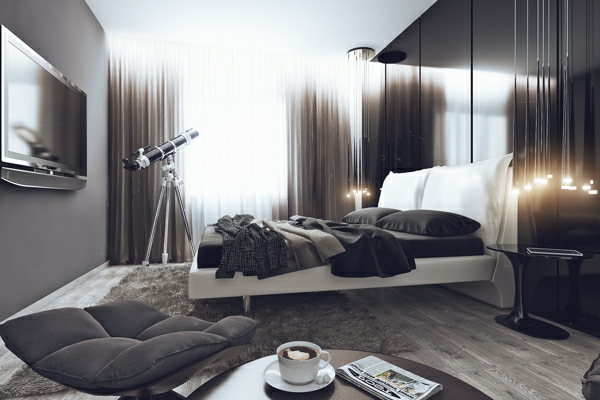 Junggeselle bett Schlafzimmer grau  nachttisch fernseher
