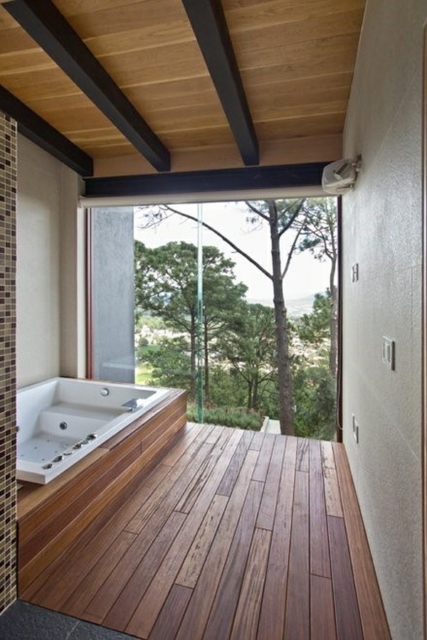 Moderne Badezimmer Designs holz boden decke wanne