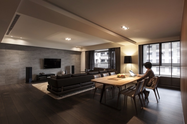 Organisches und minimalistisches Interior esstisch stuhl couch braun