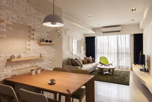 Organisches und minimalistisches Interior tisch stuhl leuchter couch