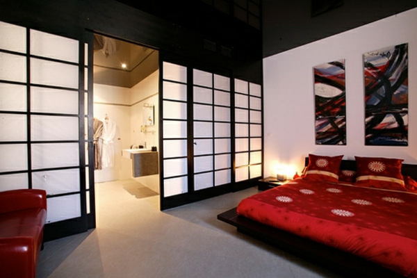 Zen Atmosphäre im Schlafzimmer rot bettwäsche bild
