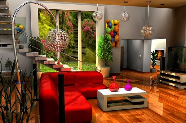 beeindruckend Wohnzimmer Dekoration rot couch lampe tisch