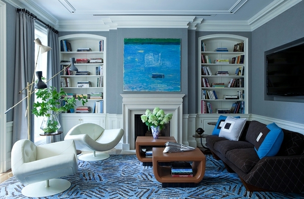 beeindruckende Wohnzimmer Dekoration blau weiß regale tisch couch