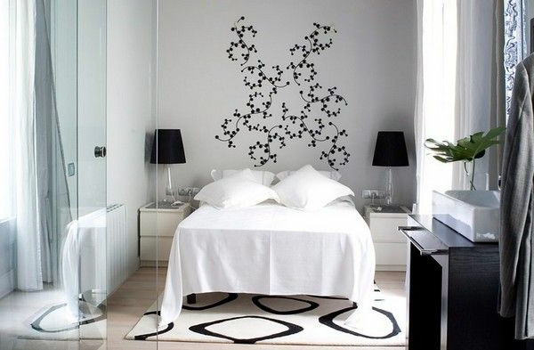 großartige schwarz weiße Schlafzimmer bett dekoration lampe