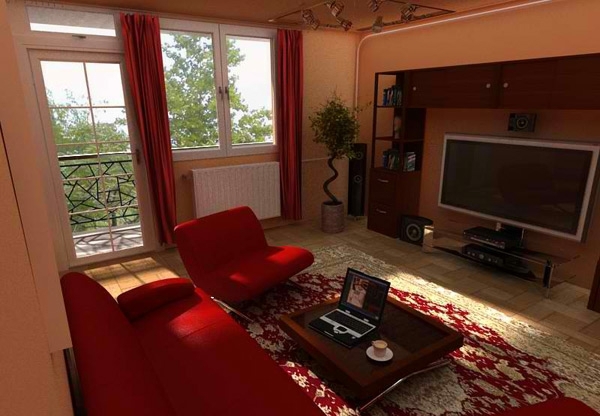 klein Wohnzimmer rot sofa