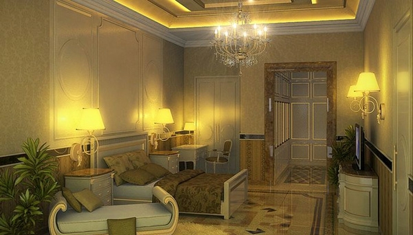 romantische Schlafzimmer Designs leuchter bett couch lampen