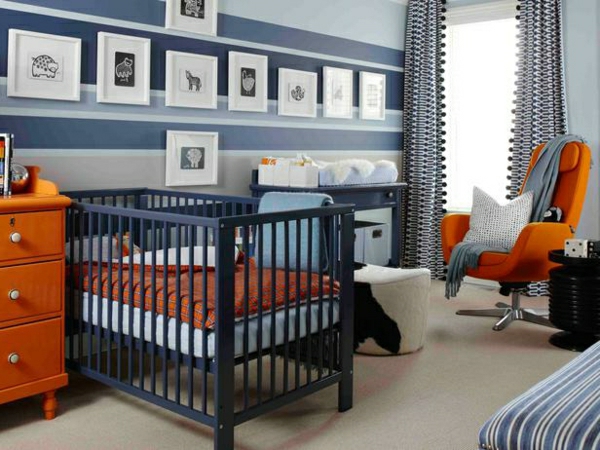 schlafzimmer farben blau kinderzimmer orange streifen wandfarbe