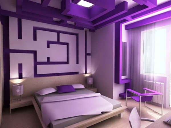 schlafzimmer ideen romantik einrichtung farbe lila lavendel 3d muster romantisch