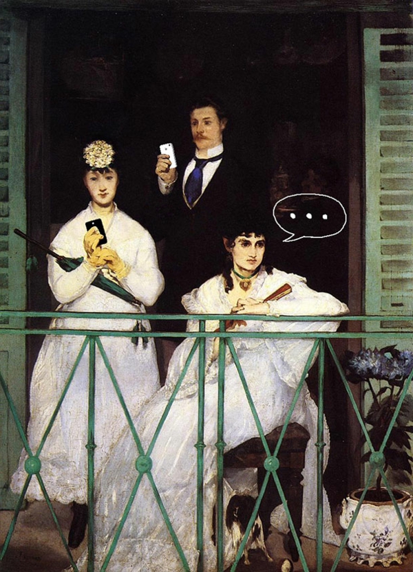 Berühmte Gemälde balkon frau phone