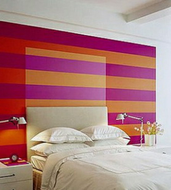 Wand hinter Bettkopfteil bett rosa gelb lampe