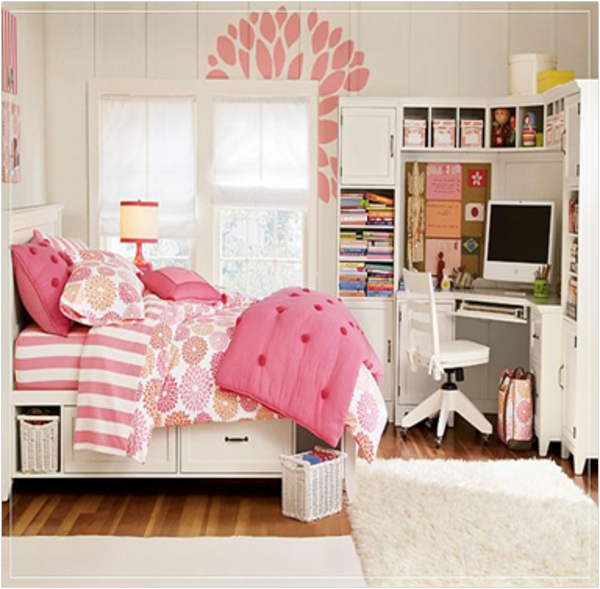 atemberaubendes Mädchenzimmer rosa bett regale schreibtisch