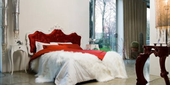 ideen fürs schlafzimmer bett kopfteil barockstil orangerot