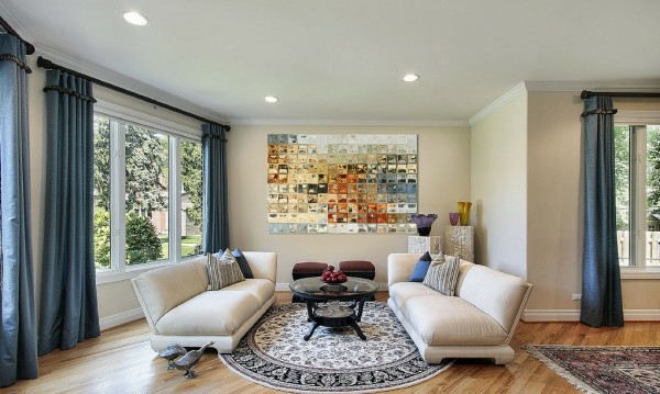 Dekoration mit modernen Kunstwerken couch tisch teppich