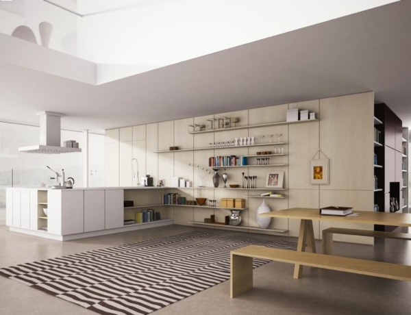Tolle Küchen Interiors mit offenen Regalen teppich tisch