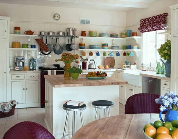 Tolle Küchen Interiors offene Regale kücheninsel barhocker