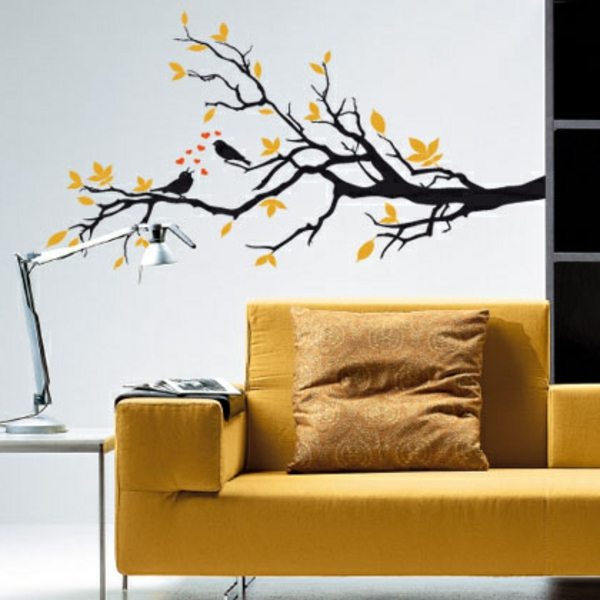 cool und interessant Wandstickern gelb couch lampe