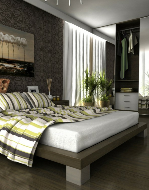 graues Schlafzimmer bett grün