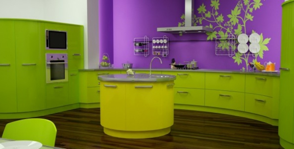 grüne Küche tropischem Stil lila blumen