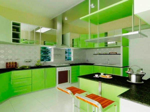 grüne Küche tropischem Stil regale kücheninsel