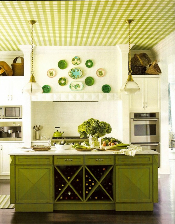grüne Küche tropischem Stil teller kücheninsel leuchter