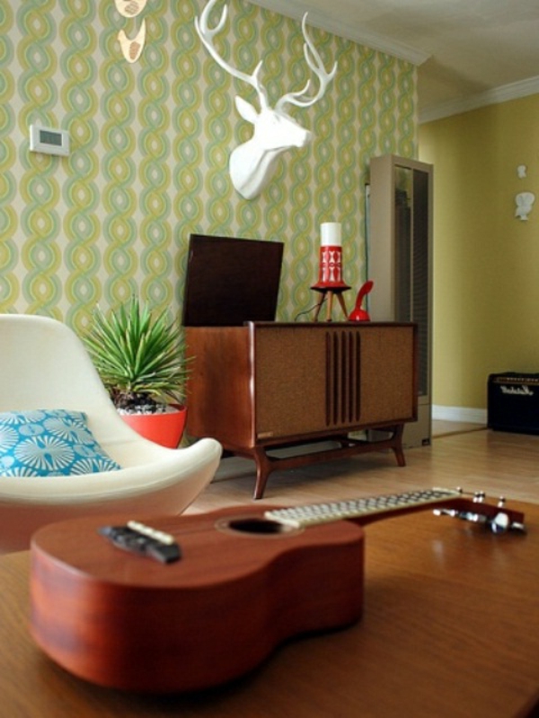 stilvoll Wohnzimmer gitarre tisch stuhl