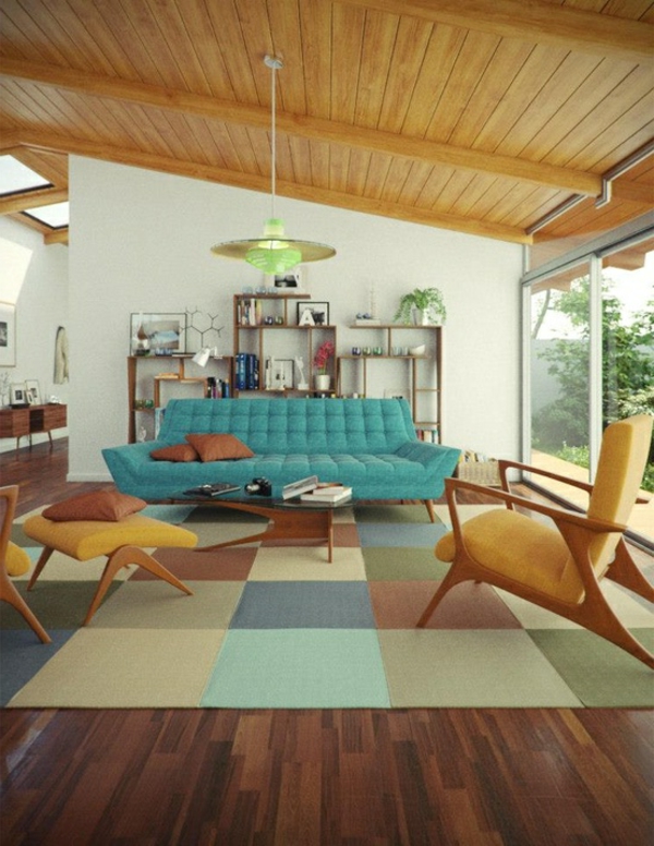 stilvoll Wohnzimmer grün couch holz teppich