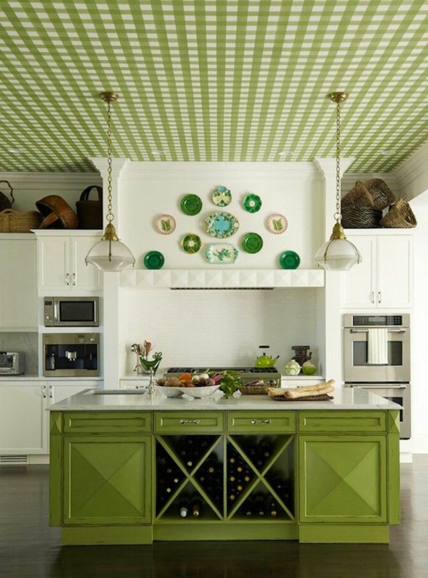 toll Tapeten Muster grün kücheninsel teller leuchter