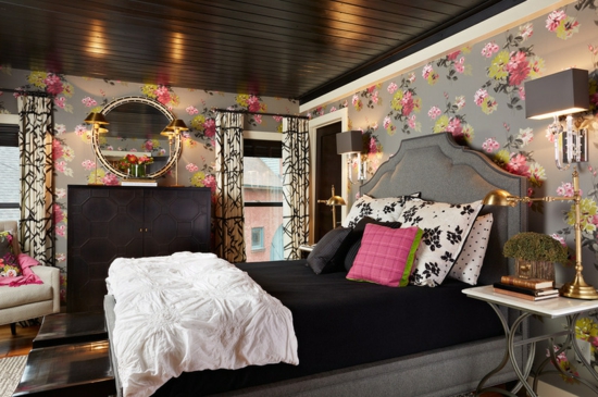 raumgestaltung mit farben schwarze decke holzdielen schlafzimmer