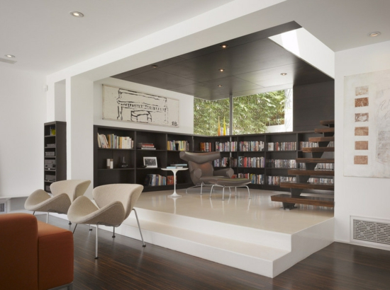 raumgestaltung mit farben schwarze wohnraum wandfarbe bibliothek