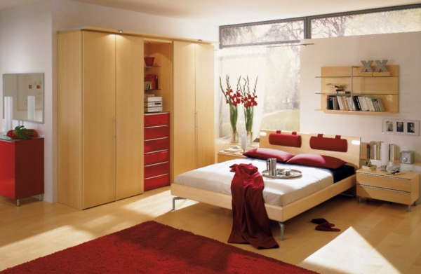 farbideen schlafzimmer rote interieurelemente