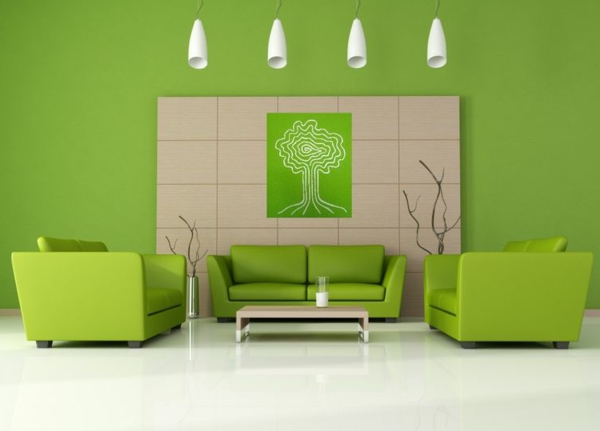 innovative wohnzimmergestaltung grüne sofas grüne wandgestaltung