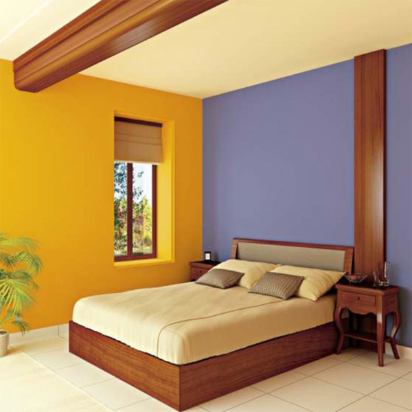 lila gelbe farbkombination schlafzimmer