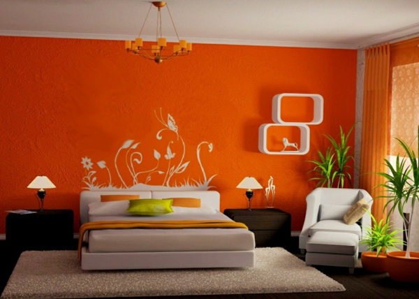 schlafzimmer in orange frisch modern