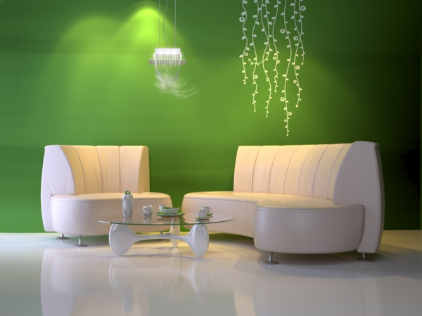 wohnzimmer innovative einrichtung grüne wandgestaltung