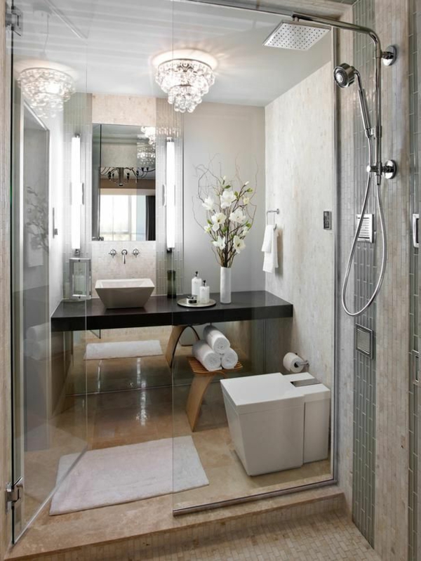 badezimmergestaltung ideen abtrennung durch glastüren 