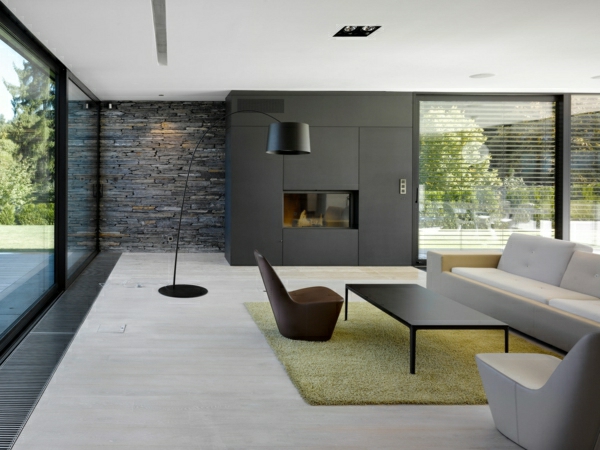 beeindruckendes wohnzimmerdesign mit natusteinwand