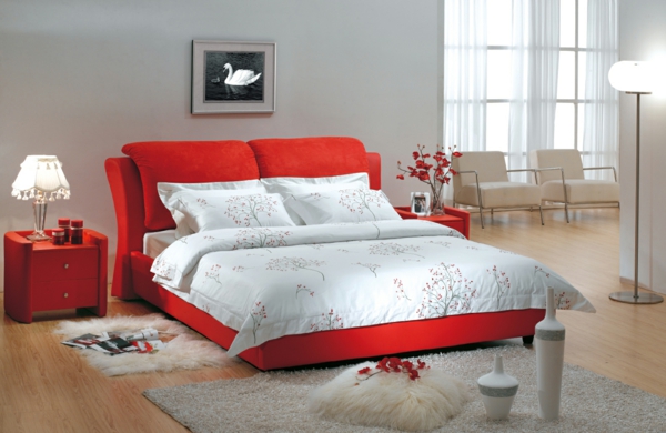 farbideen für schlafzimmer luxuriöse einrichtung rote elemente