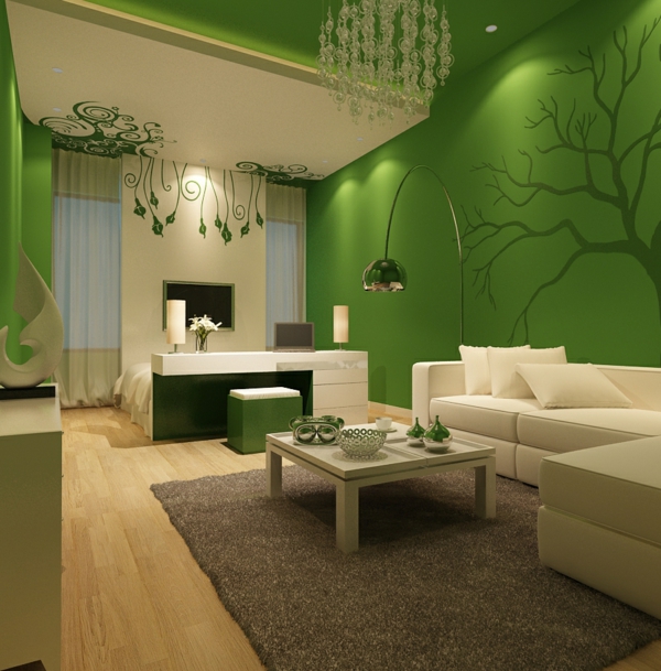 farbideen wohnzimmer grünes interieur
