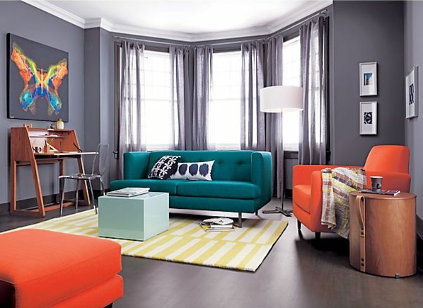 farbbeispiele wohnzimmer oranges sofa